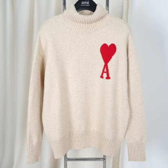 Ami Sweaters - Ami Heart Embroidery Ivory Knit